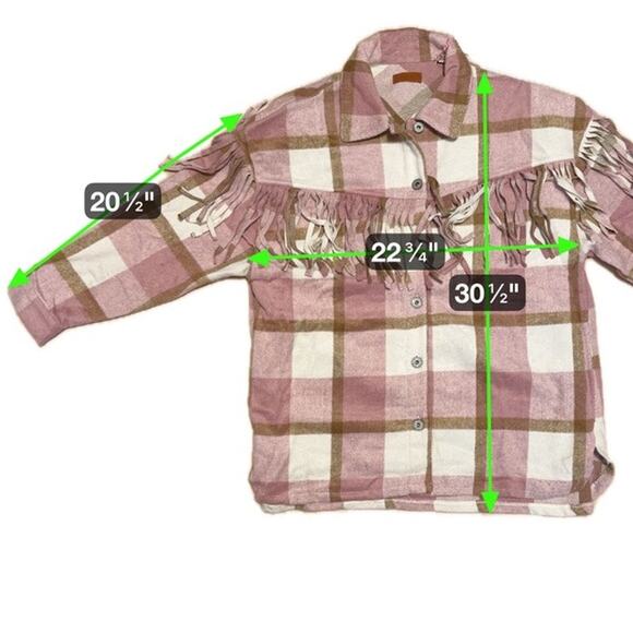Umgee Fringe Plaid Shacket L Pink Oversized Button Front Western Boho NWT Gift - Picture 8 of 8